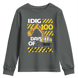 I Dig 100 Days Of School Youth Sweatshirt Construction Vehicle Excavators TS11 Dark Heather Print Your Wear