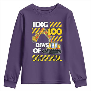 I Dig 100 Days Of School Youth Sweatshirt Construction Vehicle Excavators TS11 Purple Print Your Wear