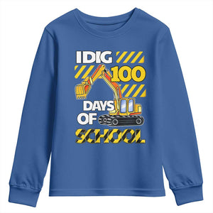 I Dig 100 Days Of School Youth Sweatshirt Construction Vehicle Excavators TS11 Royal Blue Print Your Wear
