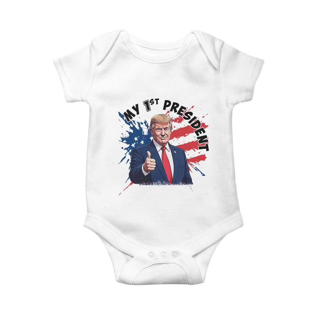Funny My First President Trump Baby Onesie American Flag TS11 White Print Your Wear