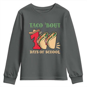 Funny Taco 'Bout 100 Days Of School Youth Sweatshirt Sombrero Mexican Teachers TS11 Dark Heather Print Your Wear
