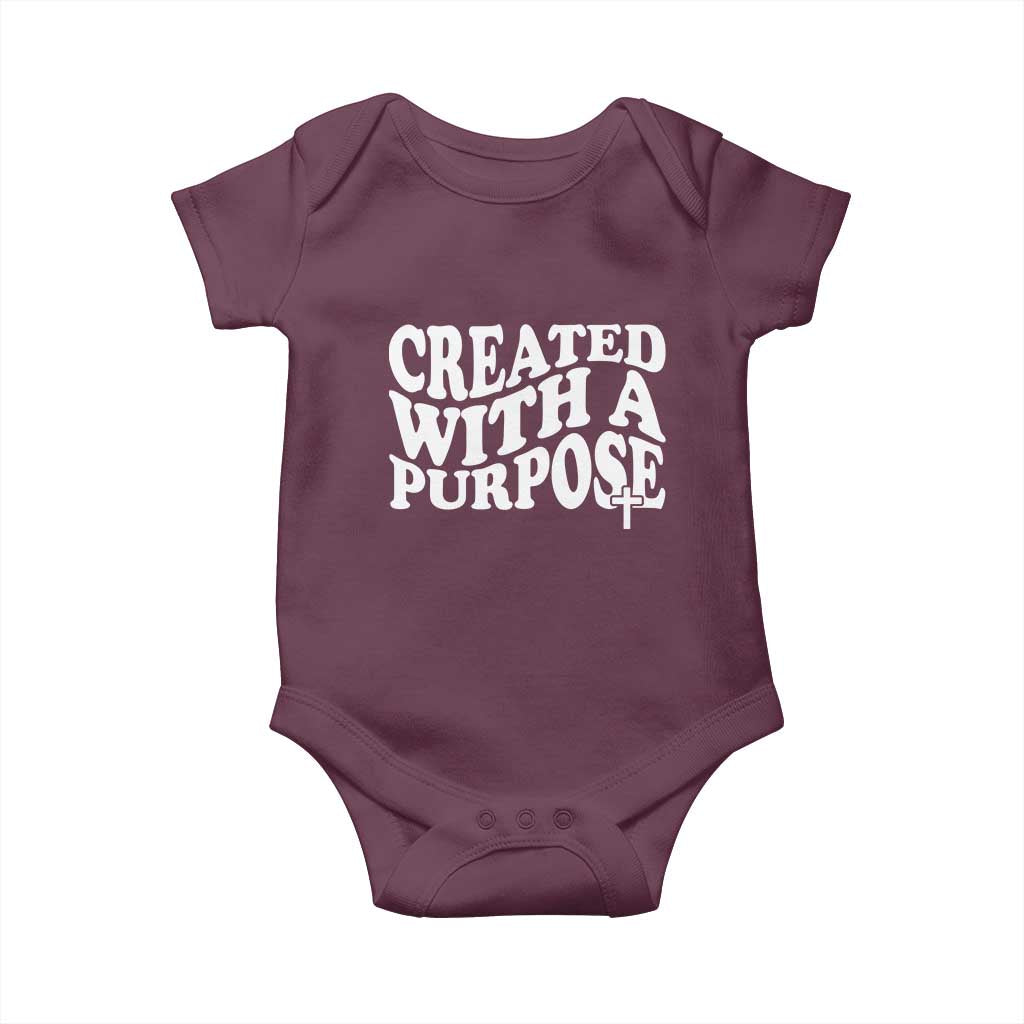Created With A Purpose Christian Baby Onesie Inspirational Religious Bible Verse TS11 Maroon Print Your Wear