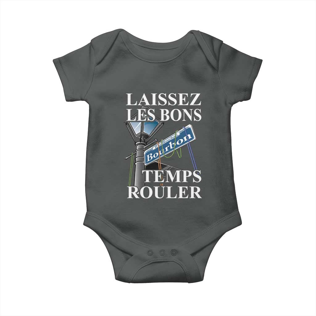 Funny Mardi Gras Laissez Les Bons Temps Rouler Baby Onesie Bourbon Street Sign TS11 Dark Heather Print Your Wear