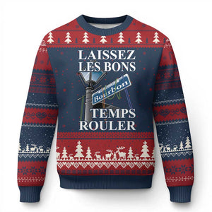 Funny Mardi Gras Laissez Les Bons Temps Rouler Ugly Christmas Sweater Bourbon Street Sign TS11 Navy Red Print Your Wear