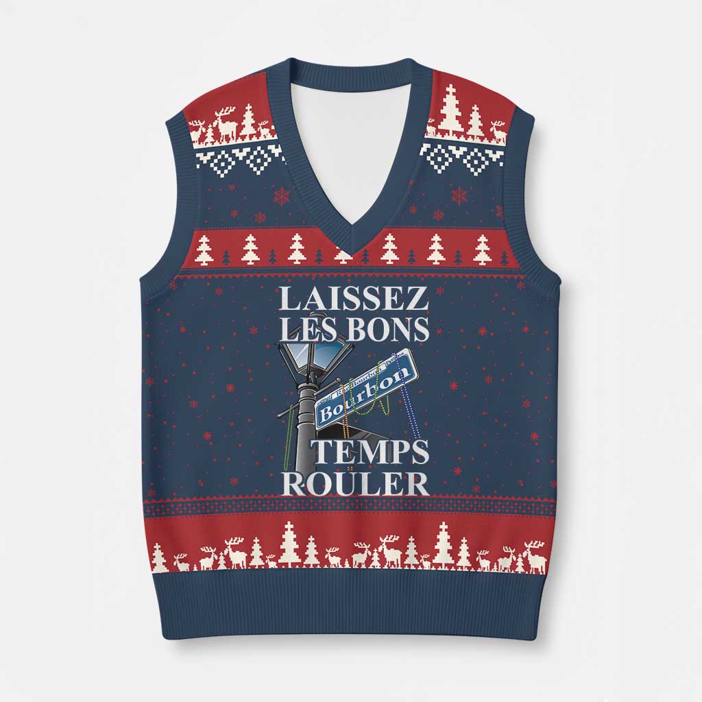Funny Mardi Gras Laissez Les Bons Temps Rouler V-Neck Knit Sweater Vest Bourbon Street Sign TS11 Navy Red Print Your Wear