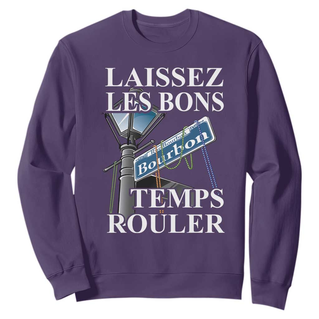 Funny Mardi Gras Laissez Les Bons Temps Rouler Sweatshirt Bourbon Street Sign TS11 Purple Print Your Wear