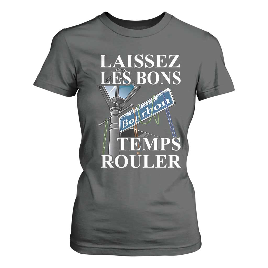 Funny Mardi Gras Laissez Les Bons Temps Rouler T Shirt For Women Bourbon Street Sign TS11 Dark Heather Print Your Wear
