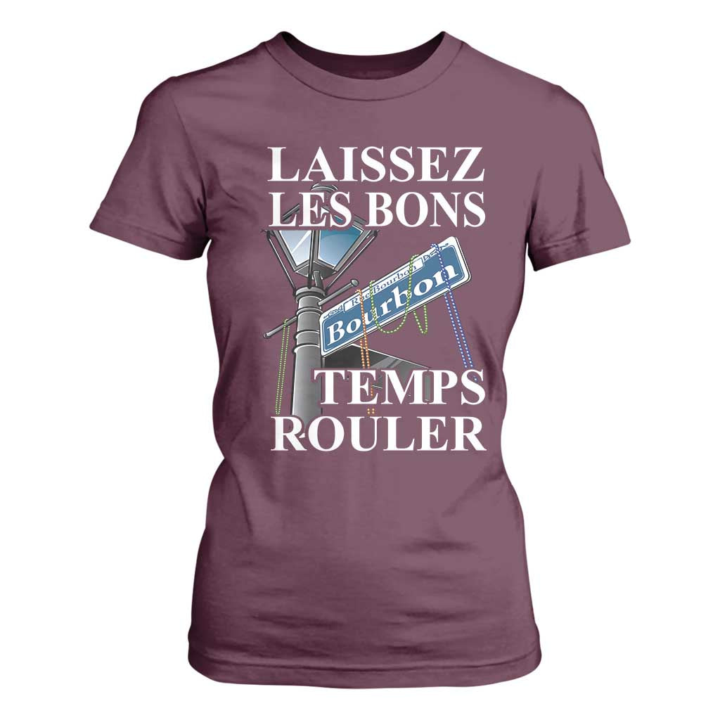 Funny Mardi Gras Laissez Les Bons Temps Rouler T Shirt For Women Bourbon Street Sign TS11 Maroon Print Your Wear