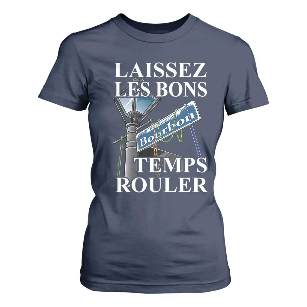 Funny Mardi Gras Laissez Les Bons Temps Rouler T Shirt For Women Bourbon Street Sign TS11 Navy Print Your Wear
