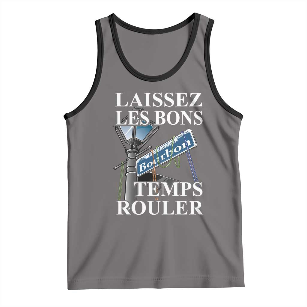 Funny Mardi Gras Laissez Les Bons Temps Rouler Tank Top Bourbon Street Sign TS11 Deep Heather Black Print Your Wear