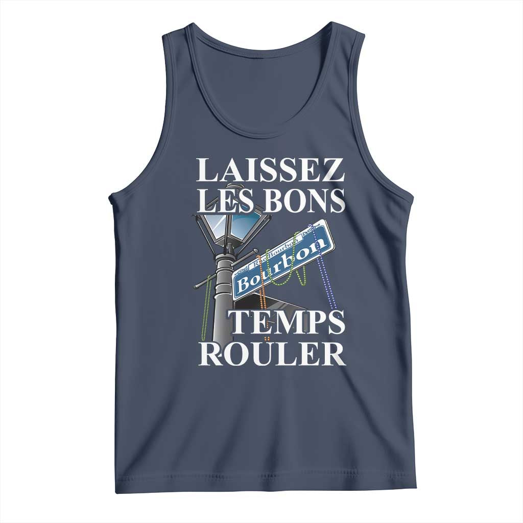 Funny Mardi Gras Laissez Les Bons Temps Rouler Tank Top Bourbon Street Sign TS11 Navy Print Your Wear