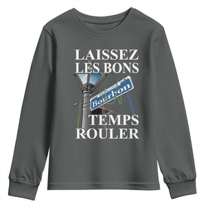Funny Mardi Gras Laissez Les Bons Temps Rouler Youth Sweatshirt Bourbon Street Sign TS11 Dark Heather Print Your Wear