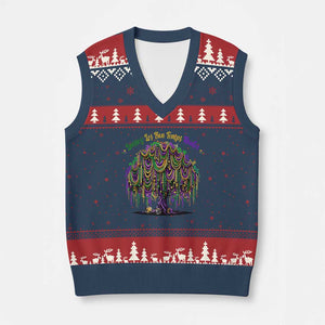 Funny Mardi Gras Bead Tree Carnival New Orleans Coconut V-Neck Knit Sweater Vest TS11 Navy Red Print Your Wear