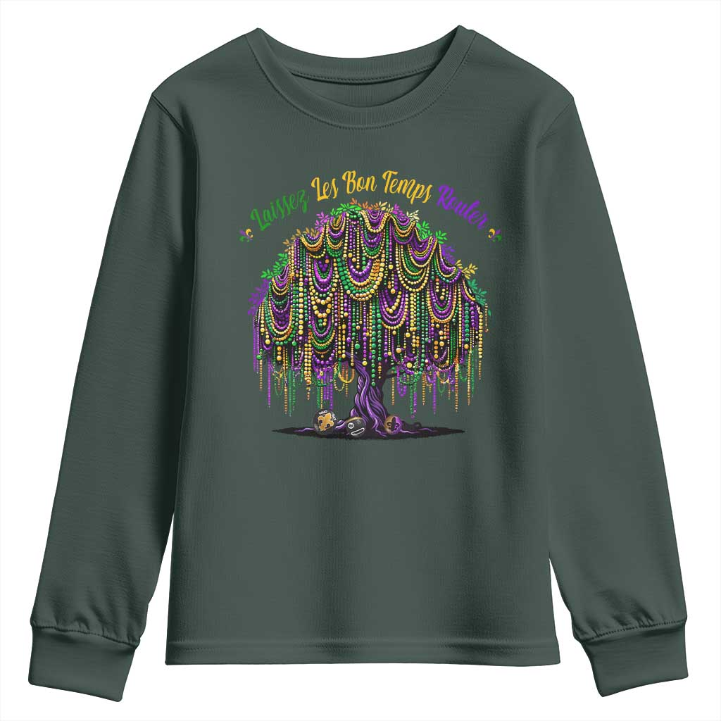 Funny Mardi Gras Bead Tree Carnival New Orleans Coconut Youth Sweatshirt TS11 Dark Forest Green Print Your Wear