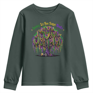 Funny Mardi Gras Bead Tree Carnival New Orleans Coconut Youth Sweatshirt TS11 Dark Forest Green Print Your Wear