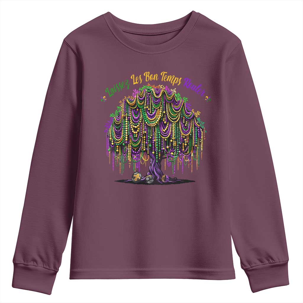 Funny Mardi Gras Bead Tree Carnival New Orleans Coconut Youth Sweatshirt TS11 Maroon Print Your Wear