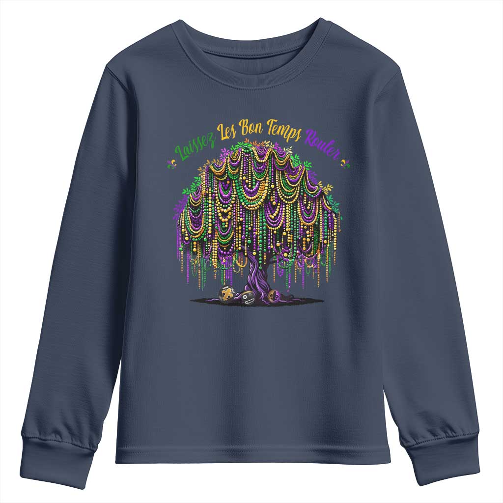 Funny Mardi Gras Bead Tree Carnival New Orleans Coconut Youth Sweatshirt TS11 Navy Print Your Wear