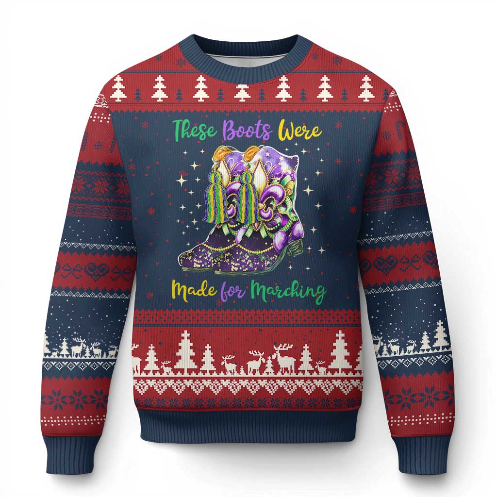 Funny Mardi Gras Ugly Christmas Sweater These Boots Were Made For Marching TS11 Navy Red Print Your Wear