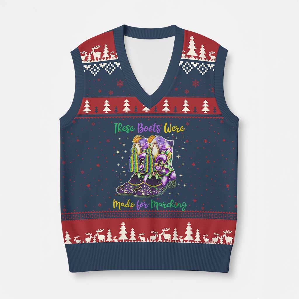 Funny Mardi Gras V-Neck Knit Sweater Vest These Boots Were Made For Marching TS11 Navy Red Print Your Wear