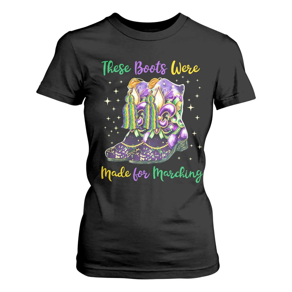 Funny Mardi Gras T Shirt For Women These Boots Were Made For Marching TS11 Black Print Your Wear