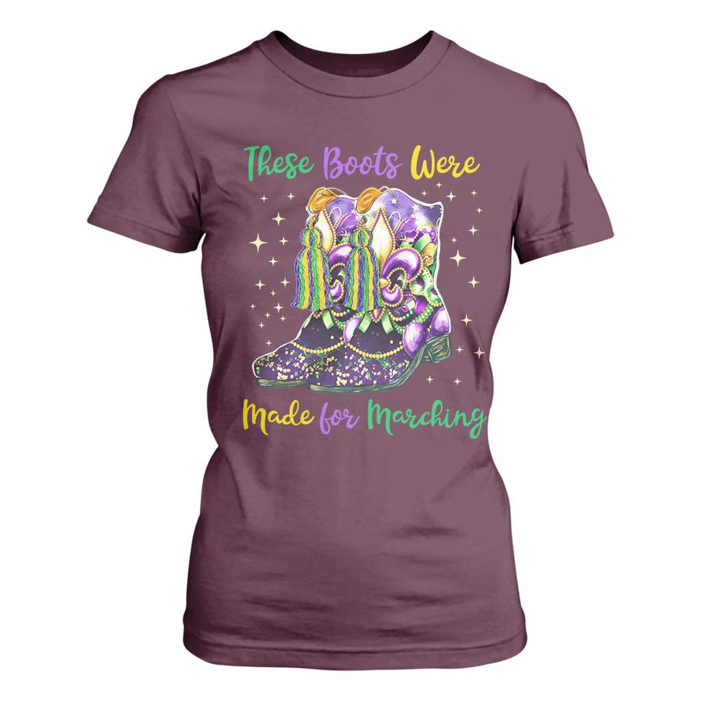Funny Mardi Gras T Shirt For Women These Boots Were Made For Marching TS11 Maroon Print Your Wear