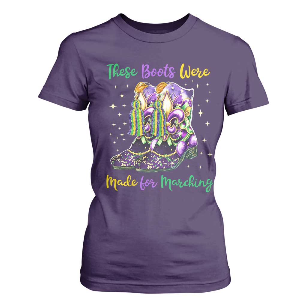 Funny Mardi Gras T Shirt For Women These Boots Were Made For Marching TS11 Purple Print Your Wear