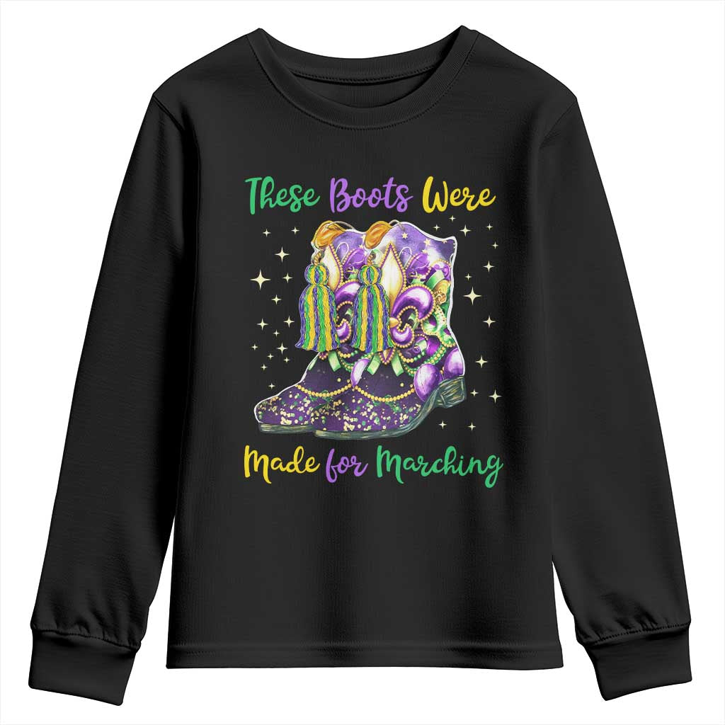 Funny Mardi Gras Youth Sweatshirt These Boots Were Made For Marching TS11 Black Print Your Wear