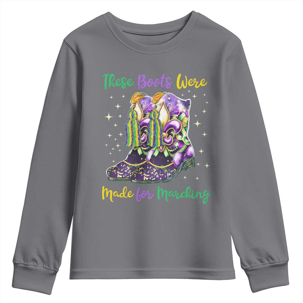 Funny Mardi Gras Youth Sweatshirt These Boots Were Made For Marching TS11 Charcoal Print Your Wear