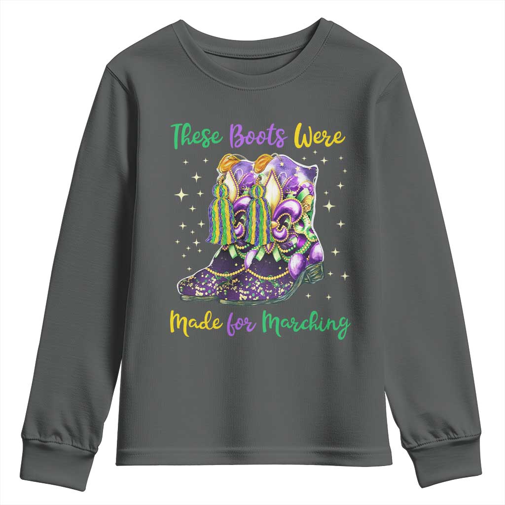 Funny Mardi Gras Youth Sweatshirt These Boots Were Made For Marching TS11 Dark Heather Print Your Wear