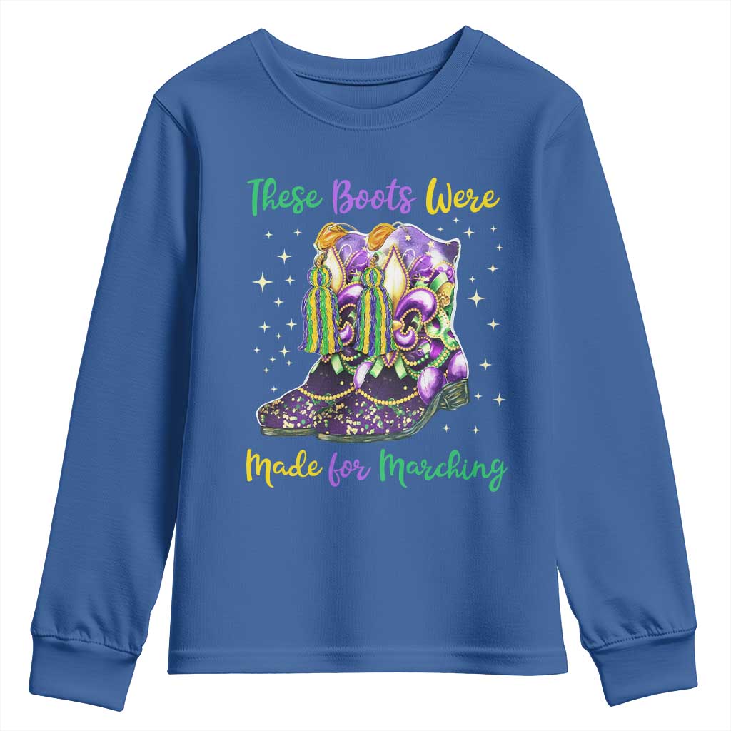 Funny Mardi Gras Youth Sweatshirt These Boots Were Made For Marching TS11 Royal Blue Print Your Wear