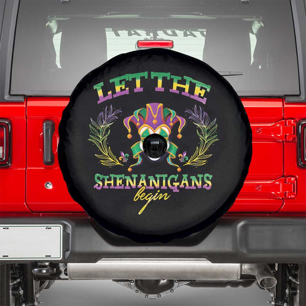 Funny Mardi Gras Spare Tire Cover Let The Shenanigans Begin Jester Hat TS11 Black Print Your Wear
