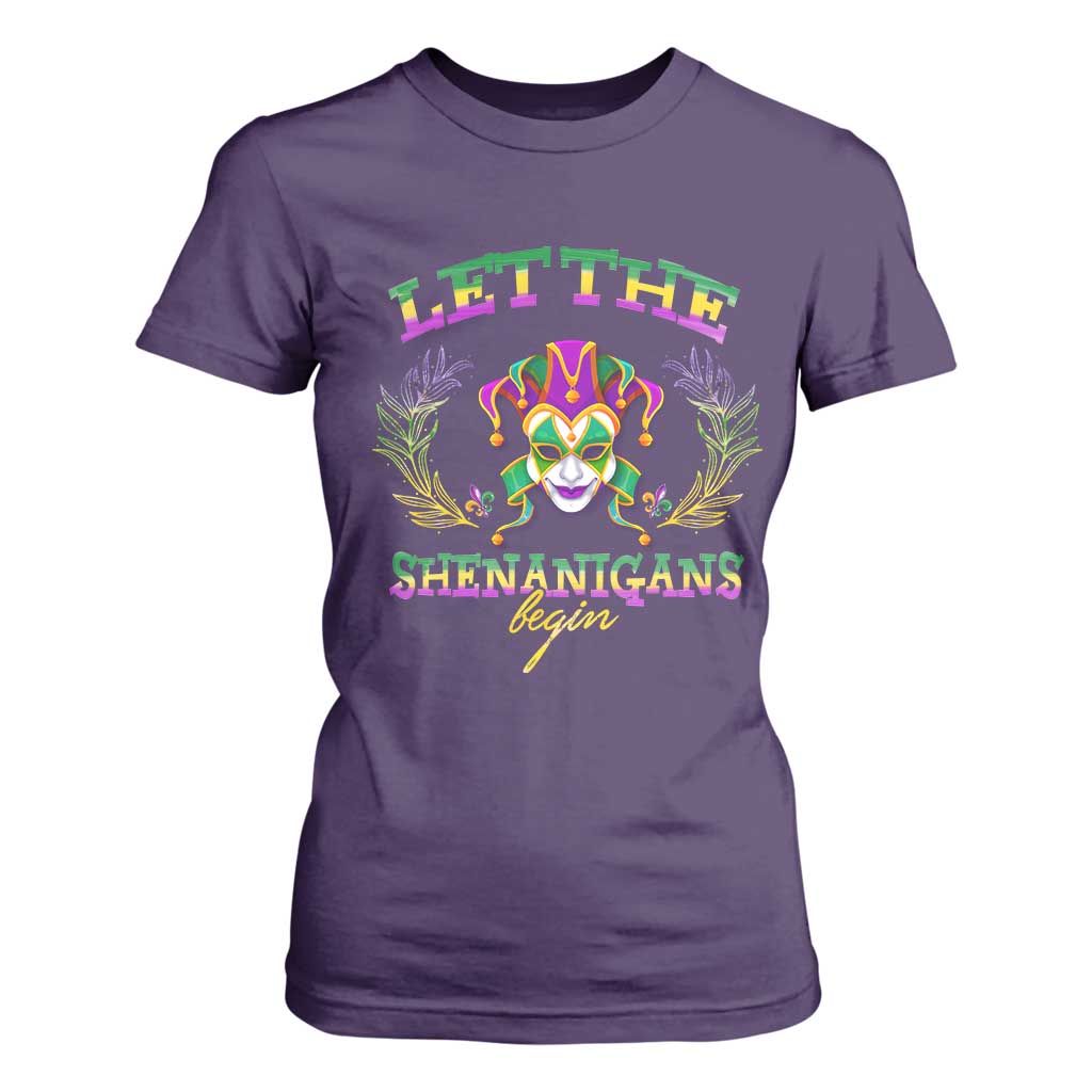 Funny Mardi Gras T Shirt For Women Let The Shenanigans Begin Jester Hat TS11 Purple Print Your Wear