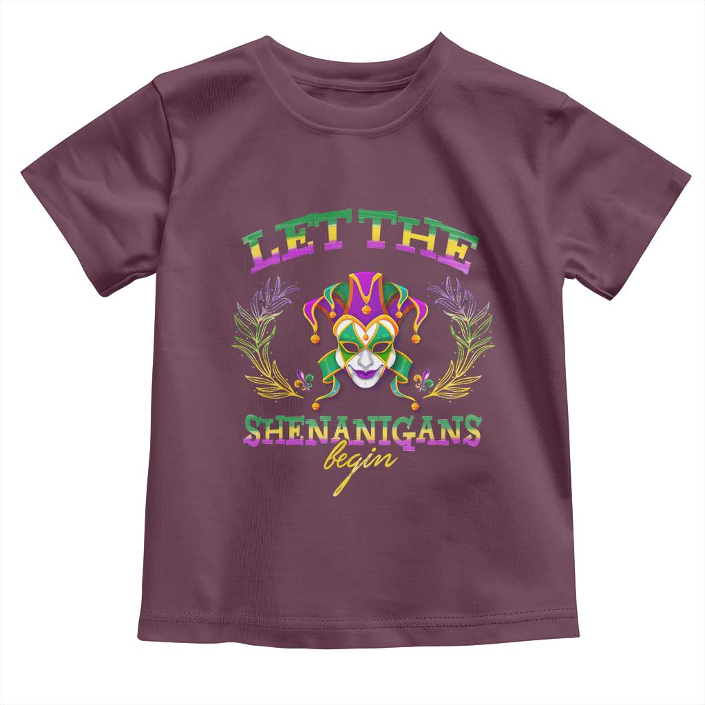 Funny Mardi Gras Toddler T Shirt Let The Shenanigans Begin Jester Hat TS11 Maroon Print Your Wear