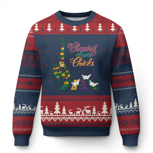 Funny Courir De Mardi Gras Ugly Christmas Sweater Chasing Dem Chicks Carnival TS11 Navy Red Print Your Wear