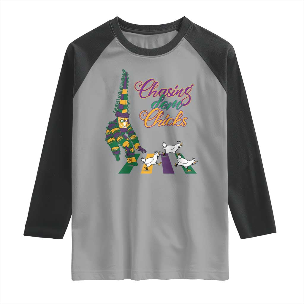 Funny Courir De Mardi Gras Raglan Shirt Chasing Dem Chicks Carnival TS11 Sport Gray Black Print Your Wear