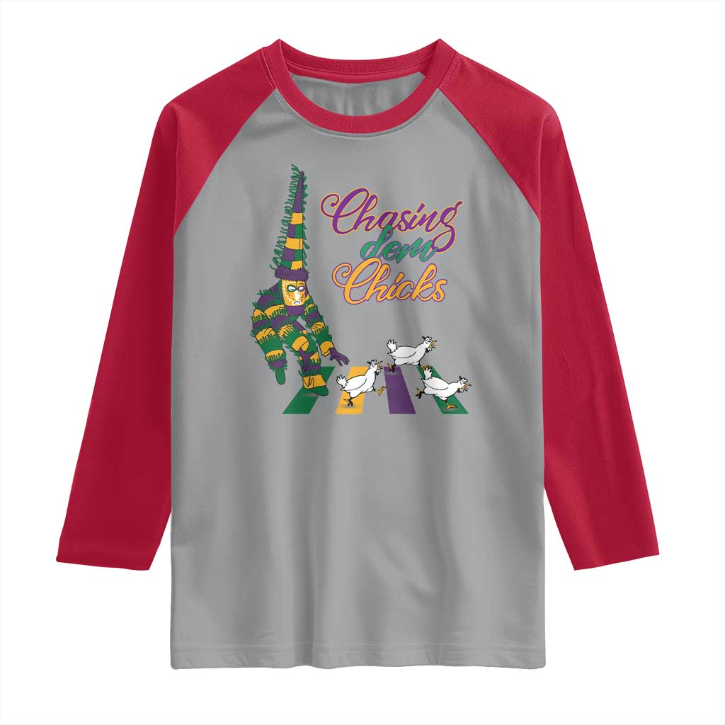 Funny Courir De Mardi Gras Raglan Shirt Chasing Dem Chicks Carnival TS11 Sport Gray Red Print Your Wear