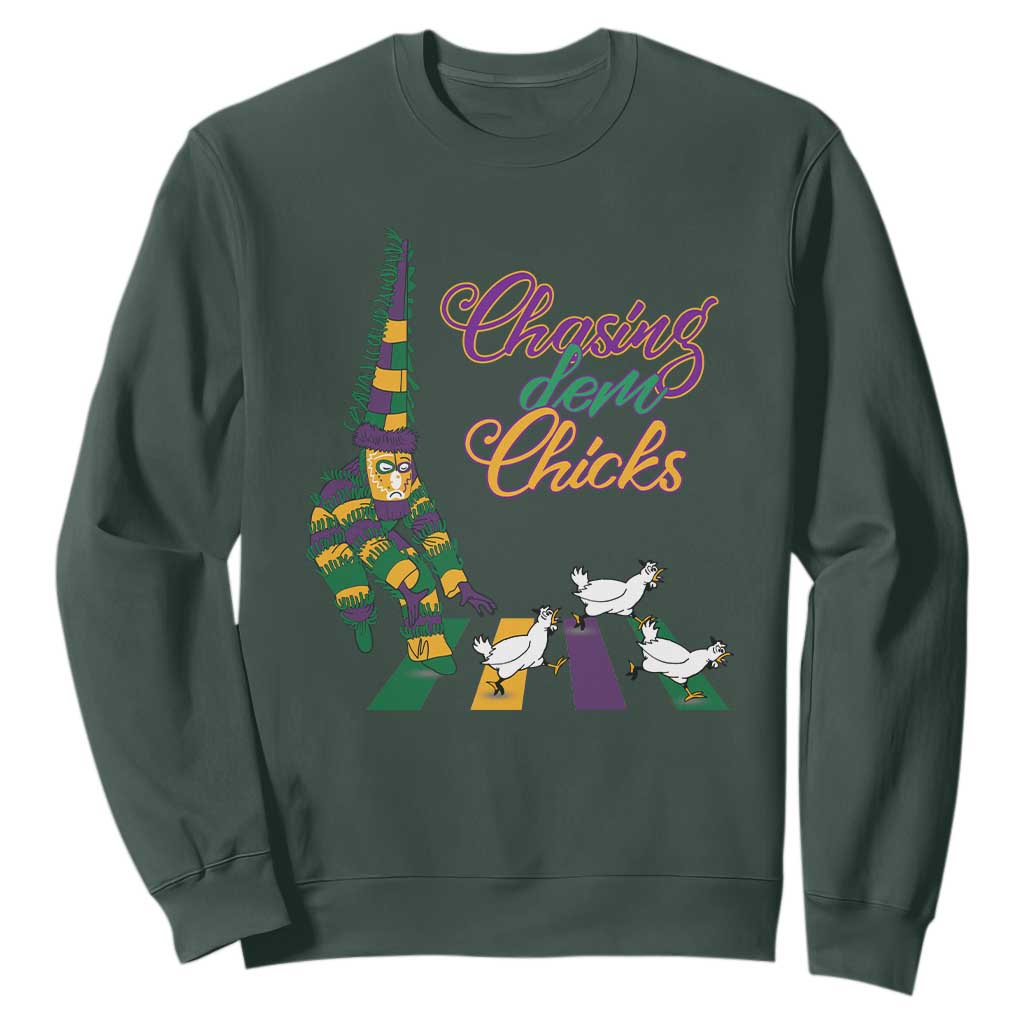 Funny Courir De Mardi Gras Sweatshirt Chasing Dem Chicks Carnival TS11 Dark Forest Green Print Your Wear