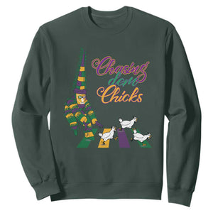 Funny Courir De Mardi Gras Sweatshirt Chasing Dem Chicks Carnival TS11 Dark Forest Green Print Your Wear