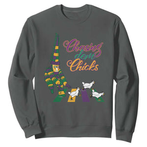 Funny Courir De Mardi Gras Sweatshirt Chasing Dem Chicks Carnival TS11 Dark Heather Print Your Wear
