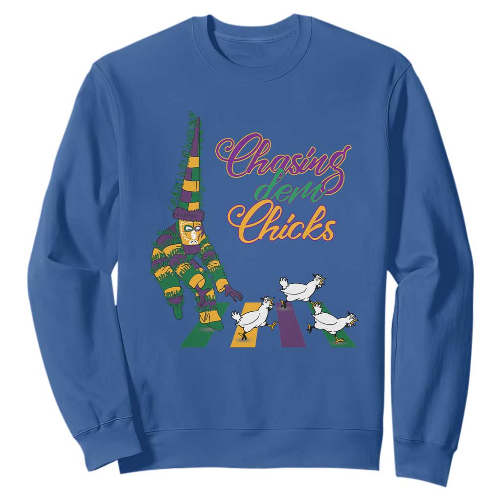 Funny Courir De Mardi Gras Sweatshirt Chasing Dem Chicks Carnival TS11 Royal Blue Print Your Wear