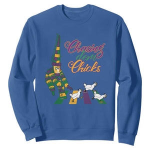 Funny Courir De Mardi Gras Sweatshirt Chasing Dem Chicks Carnival TS11 Royal Blue Print Your Wear