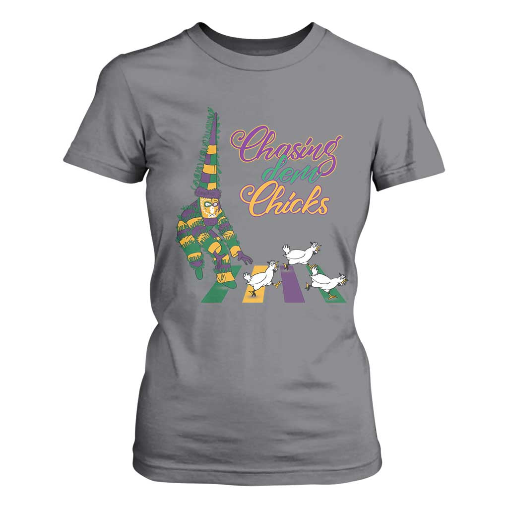 Funny Courir De Mardi Gras T Shirt For Women Chasing Dem Chicks Carnival TS11 Charcoal Print Your Wear