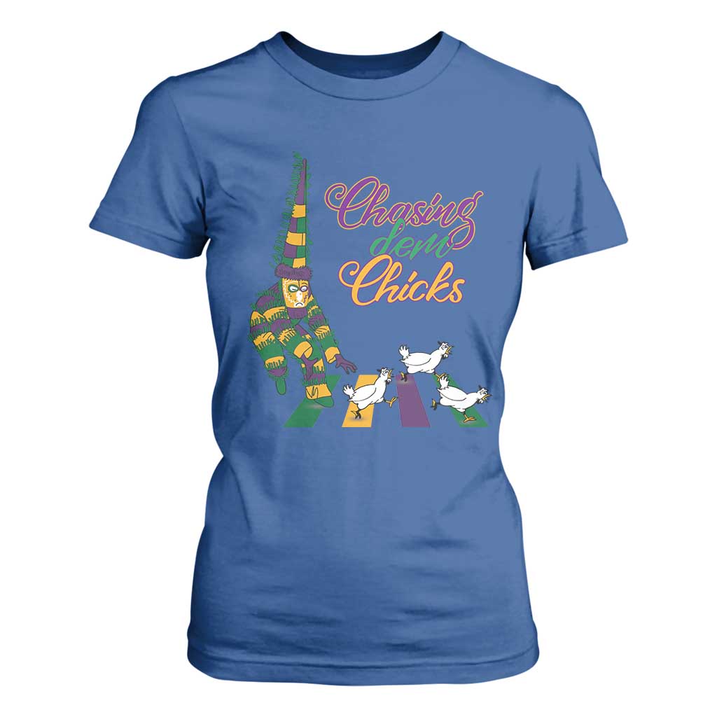 Funny Courir De Mardi Gras T Shirt For Women Chasing Dem Chicks Carnival TS11 Royal Blue Print Your Wear