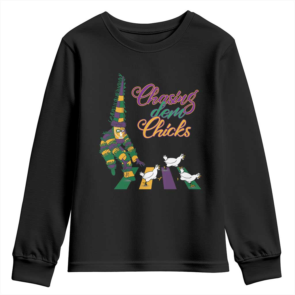 Funny Courir De Mardi Gras Youth Sweatshirt Chasing Dem Chicks Carnival TS11 Black Print Your Wear