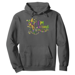 Funny I'm Catchin' If You're Throwin' Mardi Gras Hoodie Crawfish Beads Fleur De Lys TS11 Dark Heather Print Your Wear