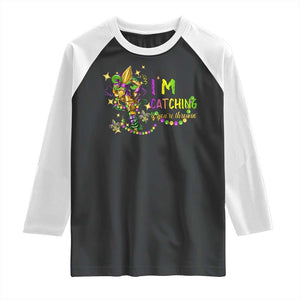 Funny I'm Catchin' If You're Throwin' Mardi Gras Raglan Shirt Crawfish Beads Fleur De Lys TS11 Black White Print Your Wear