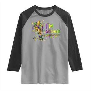 Funny I'm Catchin' If You're Throwin' Mardi Gras Raglan Shirt Crawfish Beads Fleur De Lys TS11 Sport Gray Black Print Your Wear