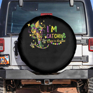 Funny I'm Catchin' If You're Throwin' Mardi Gras Spare Tire Cover Crawfish Beads Fleur De Lys TS11 No hole Black Print Your Wear