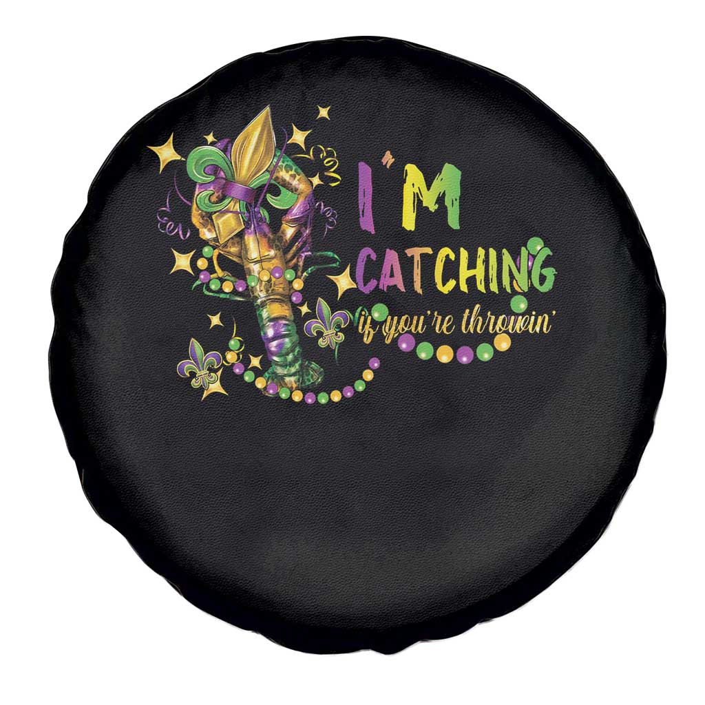 Funny I'm Catchin' If You're Throwin' Mardi Gras Spare Tire Cover Crawfish Beads Fleur De Lys TS11 Print Your Wear