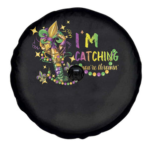 Funny I'm Catchin' If You're Throwin' Mardi Gras Spare Tire Cover Crawfish Beads Fleur De Lys TS11 Print Your Wear